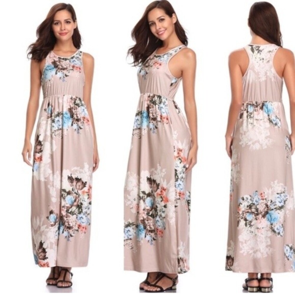 Lily Posh Boutique stone floral maxi dress with pockets size medium